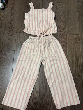 Zara Pink & Cream Striped Wide-Leg Set size 4/5